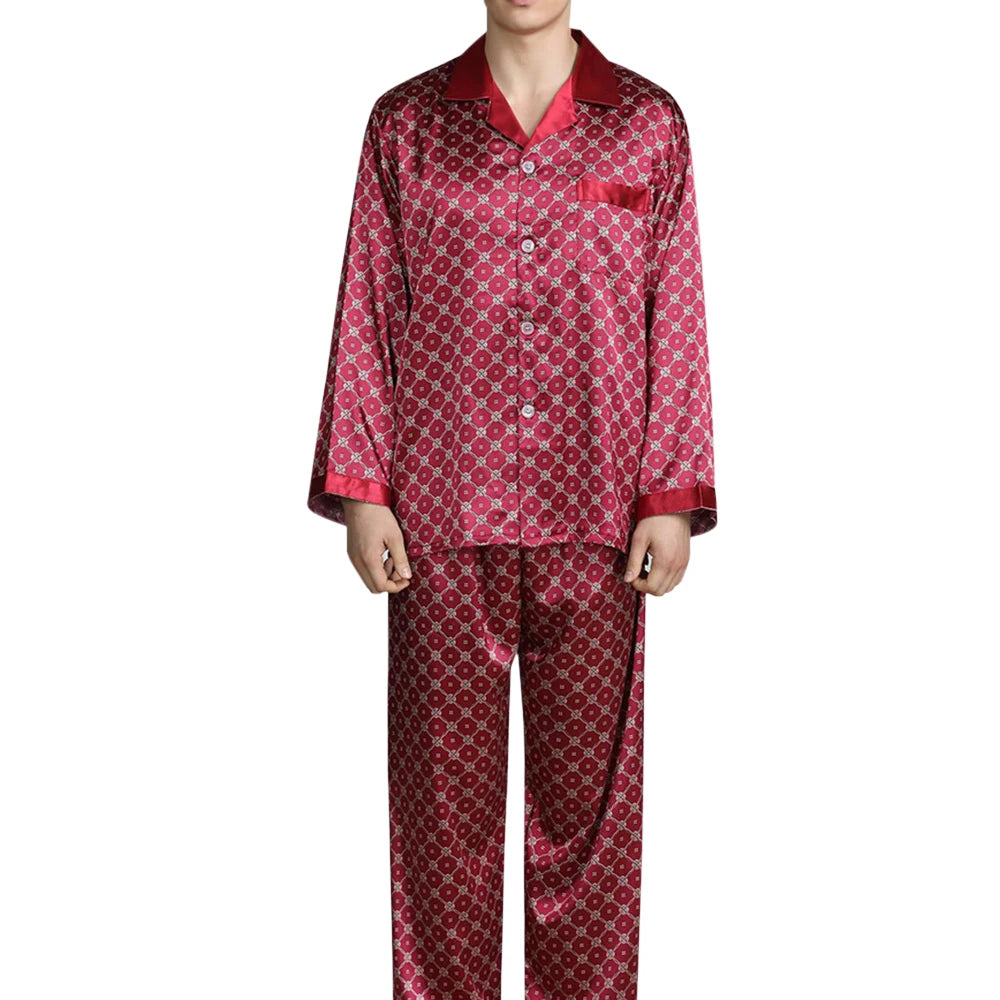 Pyjamasset herr med satinkänsla – långärmat med krage, G21090841, L–3XL