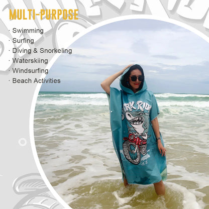 HOTMANGO Microfiber Poncho Towel Surf Beach Wetsuit Changing Towel Bath Robe with Hood,Watersports Activities,Adults Men Women