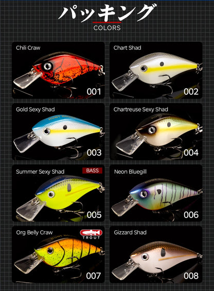 Hunthouse Fishing Hard Lures Crank Lure Floating 65mm/16.5g KVD 2.5 Squarebill Crankbait Wobblers Swimbait For Bass Pike Trout