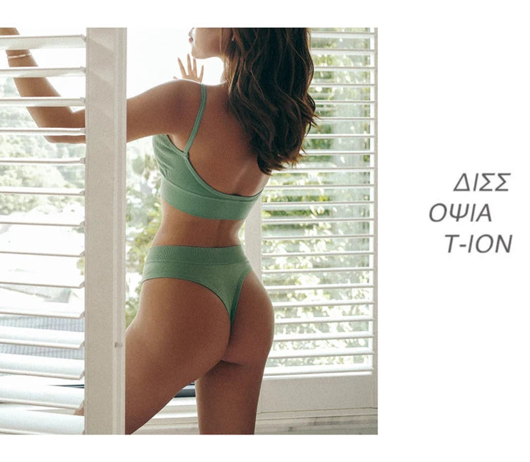 CINOON Dam Sömlös BH & Stringtrosa Set – Bygellös Bralette, Bomull, Osynlig Komfort