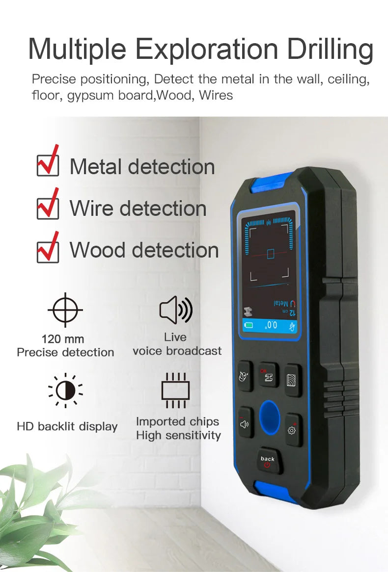 NOYAFA NF-518 Metal Detector Backlit Black AC Wood Stud Finder Cable Wires Depth Tracker Undeground Wall Scanner LCD HD Display