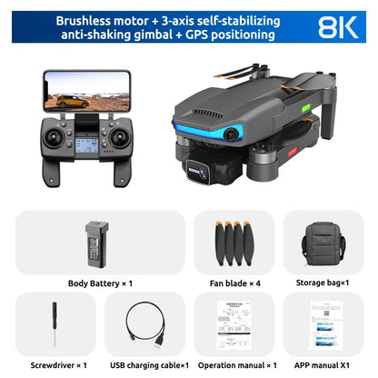 AE3ProMax Drone 8K HD – GPS 3-axlad Gimbal 360° Hinderavoidance Borstlös Motor 5km Räckvidd 30min Flygtid 2026