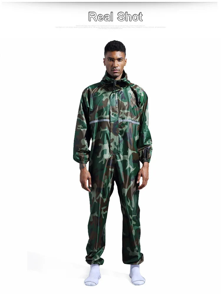 Waterproof One-Piece Overalls With Hood Oil-Resistant Work Safety Clothing Coverall For Sparying Painting Factory Clothes