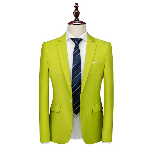 Kavaj Herr Slim Fit – Enfärgad V-ringad Blazer för Bröllop & Fest, Vår & Höst