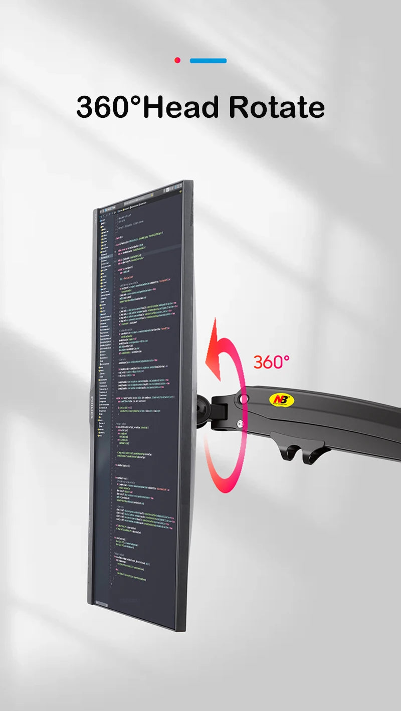 NB New H180 Full Motion 17'-27' Double Monitor Holder Gas Spring Arm LCD Mount Ergonomic Dual Arm Clamp Bracket 2-9kgs Each