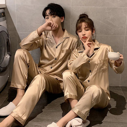 Song of Silk pyjamasset med satinkänsla – långärmad överdel och byxor, M–3XL