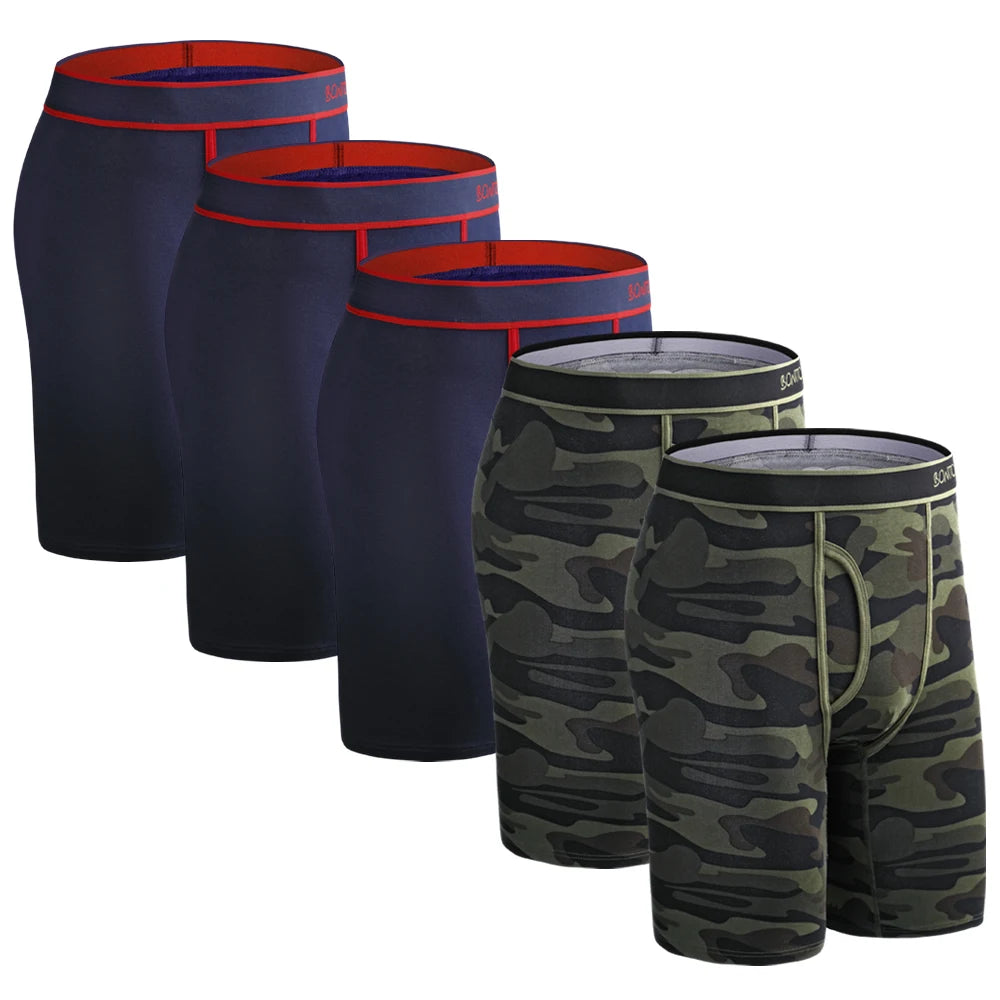 BONITOS 5-pack Långa Boxershorts – Kamouflage, Gylf, Bekväm Passform, S–XXL