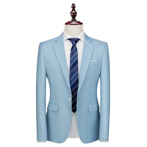 Kavaj Herr Slim Fit – Enfärgad V-ringad Blazer för Bröllop & Fest, Vår & Höst