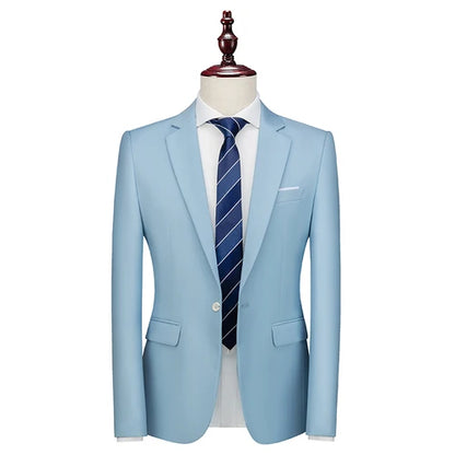 Kavaj Herr Slim Fit – Enfärgad V-ringad Blazer för Bröllop & Fest, Vår & Höst