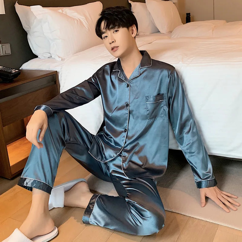 Song of Silk pyjamasset med satinkänsla – långärmad överdel och byxor, M–3XL