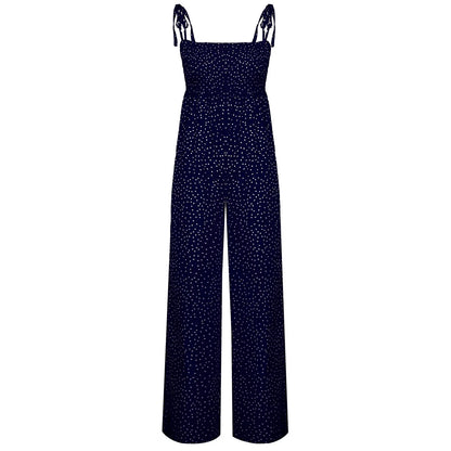 Women Bowknot Sleeveless Jumpsuit Summer Strap Backless Wide Leg Pants Trousers Jumpsuits Beach Polka Dot Suit Pants