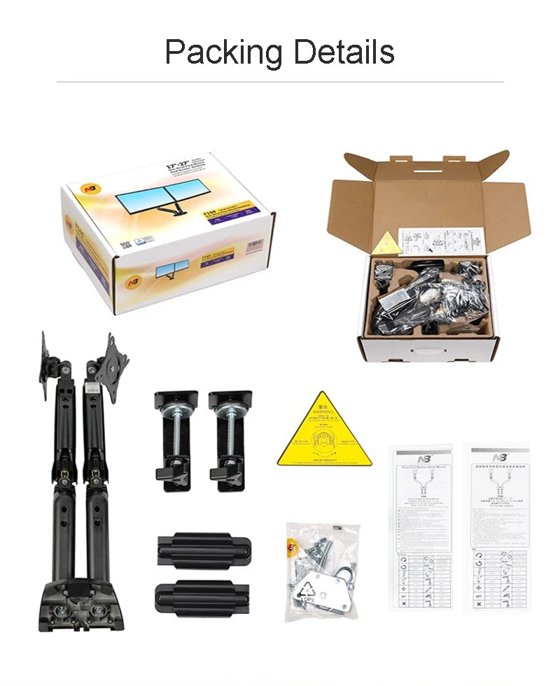 New NB F160 Gas Spring Desktop 17'-27' Dual Monitor Holder Arm With 2 USB3.0 Monitor Mount Bracket Load 2-9 Kg Each Arm