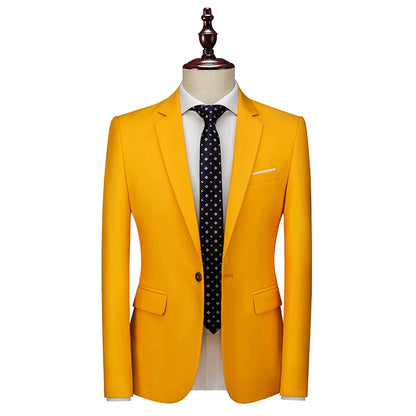 Kavaj Herr Slim Fit – Enfärgad V-ringad Blazer för Bröllop & Fest, Vår & Höst