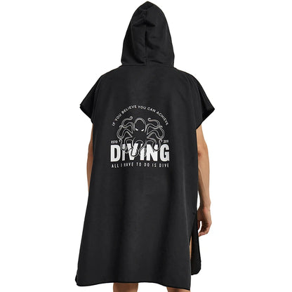 HOTMANGO Microfiber Poncho Towel Surf Beach Wetsuit Changing Towel Bath Robe with Hood,Watersports Activities,Adults Men Women