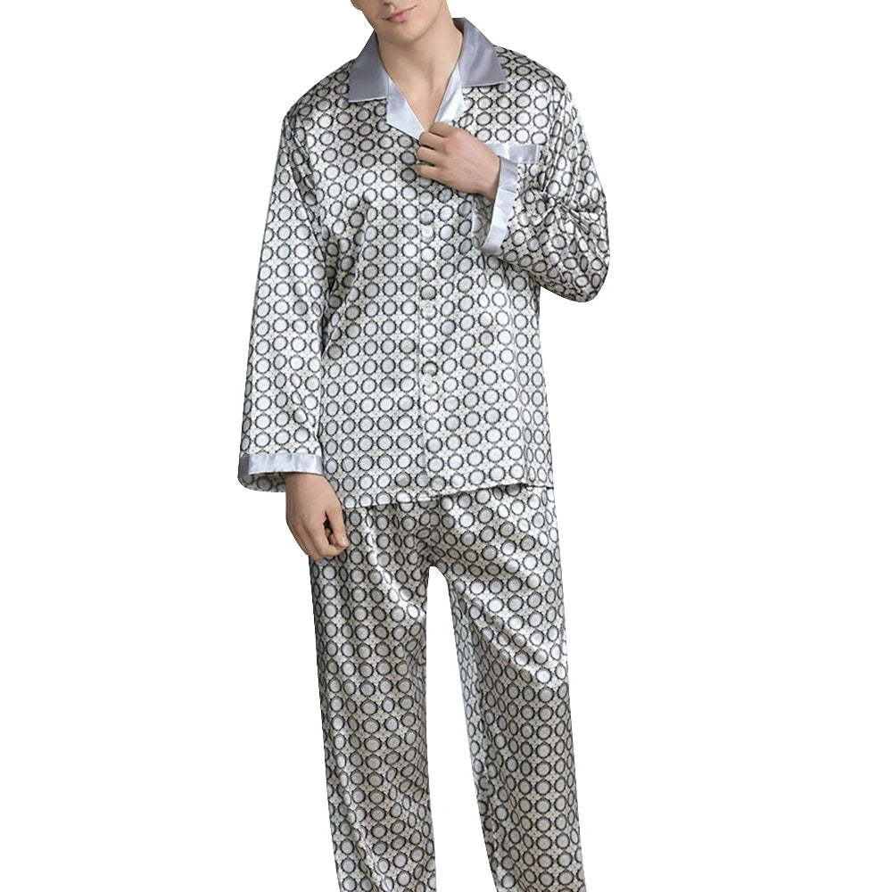 Pyjamasset herr med satinkänsla – långärmat med krage, G21090841, L–3XL