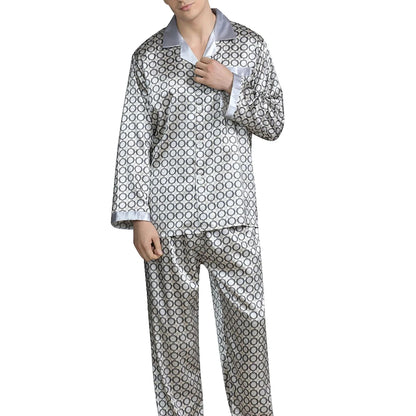 Pyjamasset herr med satinkänsla – långärmat med krage, G21090841, L–3XL