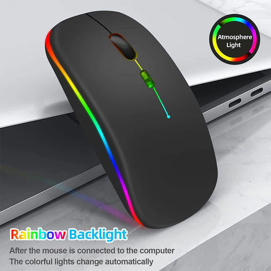 Trådlös LED-mus USB Uppladdningsbar Bluetooth RGB Tyst Ergonomisk Mus med Belysning för Bärbar Dator PC iPad