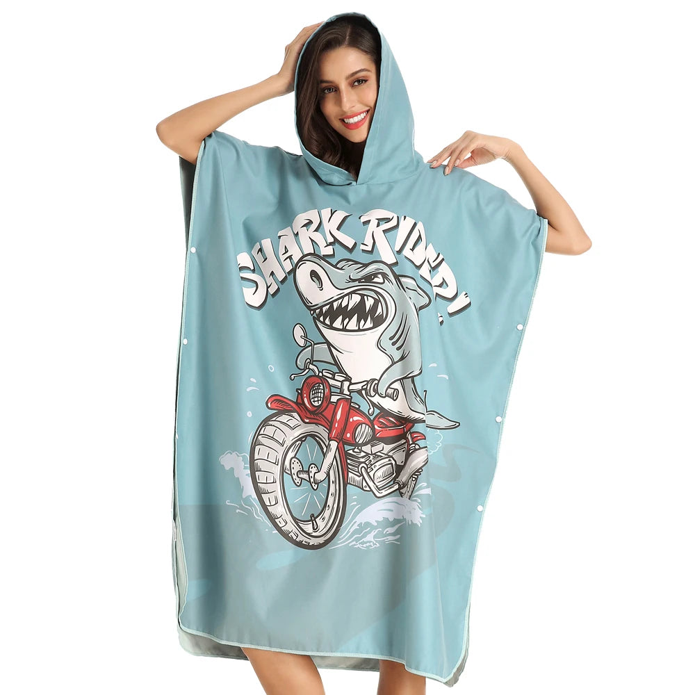 HOTMANGO Microfiber Poncho Towel Surf Beach Wetsuit Changing Towel Bath Robe with Hood,Watersports Activities,Adults Men Women