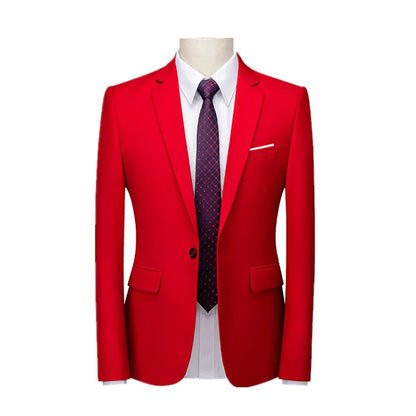 Kavaj Herr Slim Fit – Enfärgad V-ringad Blazer för Bröllop & Fest, Vår & Höst