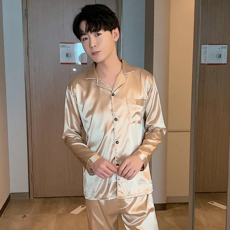 Song of Silk pyjamasset med satinkänsla – långärmad överdel och byxor, M–3XL