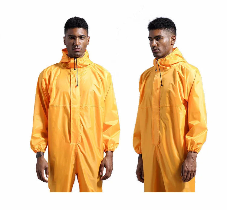 Waterproof One-Piece Overalls With Hood Oil-Resistant Work Safety Clothing Coverall For Sparying Painting Factory Clothes