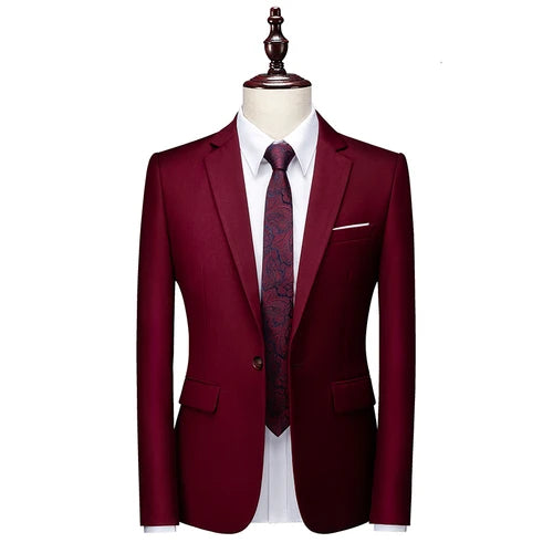 Kavaj Herr Slim Fit – Enfärgad V-ringad Blazer för Bröllop & Fest, Vår & Höst