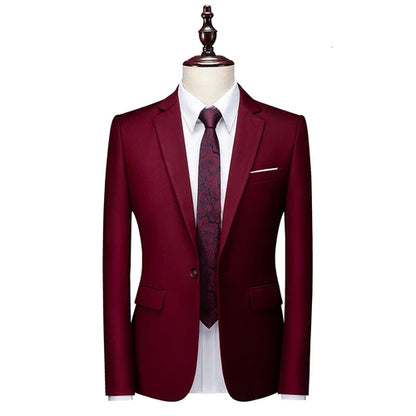 Kavaj Herr Slim Fit – Enfärgad V-ringad Blazer för Bröllop & Fest, Vår & Höst