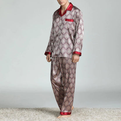 Pyjamasset herr med satinkänsla – långärmat med krage, G21090841, L–3XL