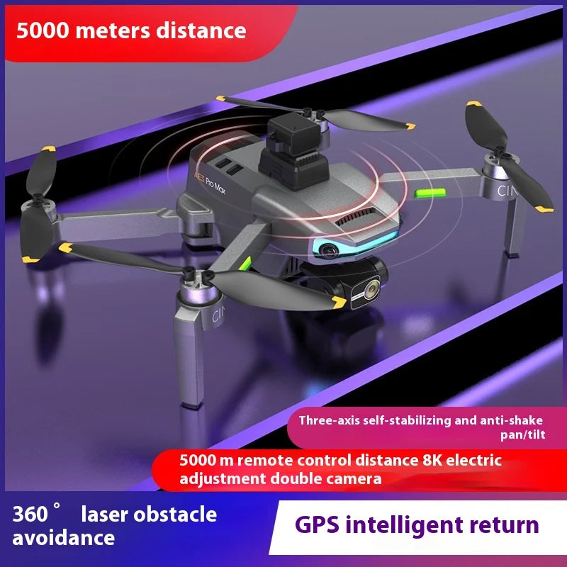 AE3ProMax Drone 8K HD – GPS 3-axlad Gimbal 360° Hinderavoidance Borstlös Motor 5km Räckvidd 30min Flygtid 2026