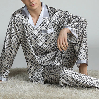 Pyjamasset herr med satinkänsla – långärmat med krage, G21090841, L–3XL