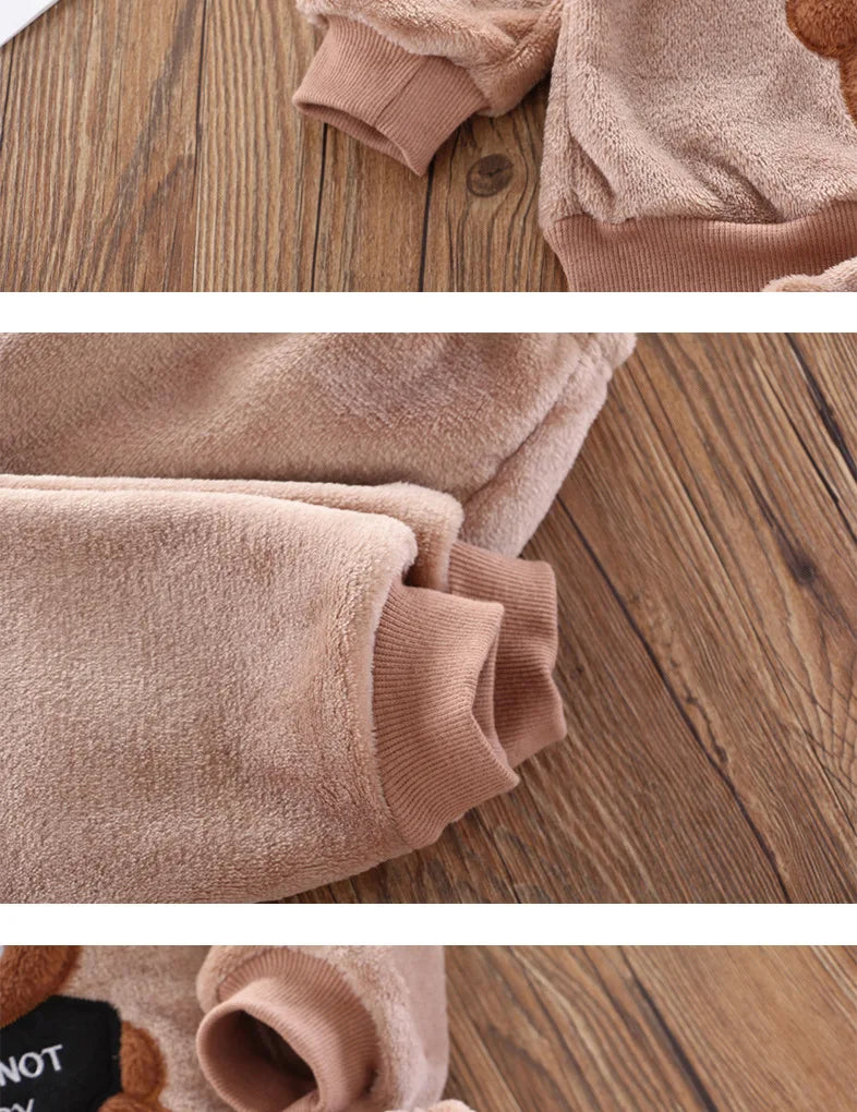 Baby & Barn Flanell Pyjamas Set – Tecknad Björn Fleece Mjuk Unisex Höst/Vinter Storlek 80–130 (1–6 år)