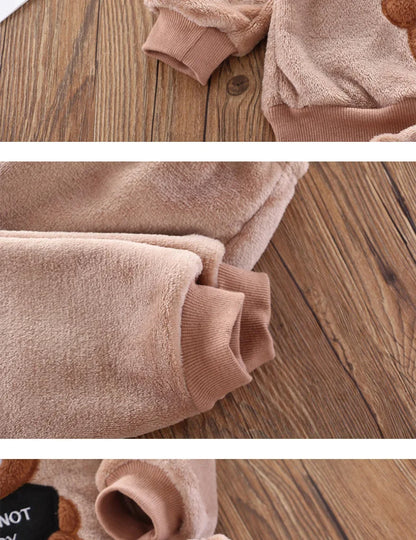 Baby & Barn Flanell Pyjamas Set – Tecknad Björn Fleece Mjuk Unisex Höst/Vinter Storlek 80–130 (1–6 år)
