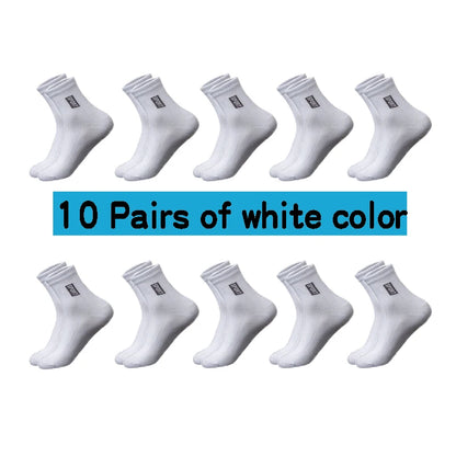 20Pcs=10Pairs High Quality Men Socks Cotton Breathable Sweat-Absorbent Middle Tuble Black Socks Deodorant Business Men Gift Sock