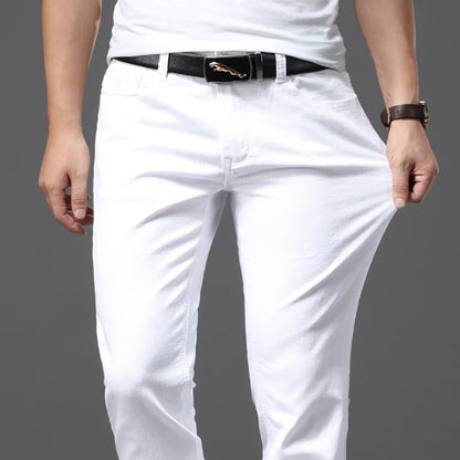 Vita slim fit-jeans för herr – mjuk stretch-denim, casual och business