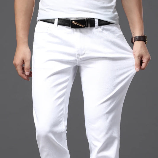 Vita slim fit-jeans för herr – mjuk stretch-denim, casual och business