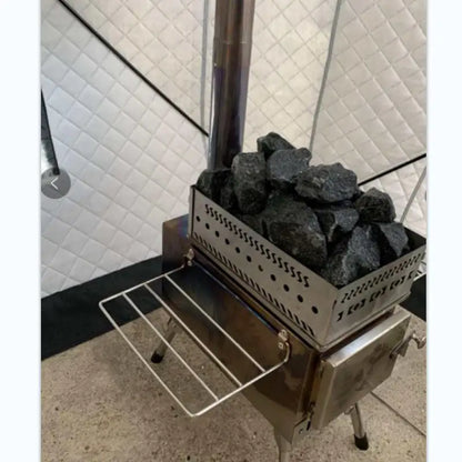 Vedeldad Bastukamin i Rostfritt Stål – 50×67×61 cm, Hopfällbar, Bastu & Camping