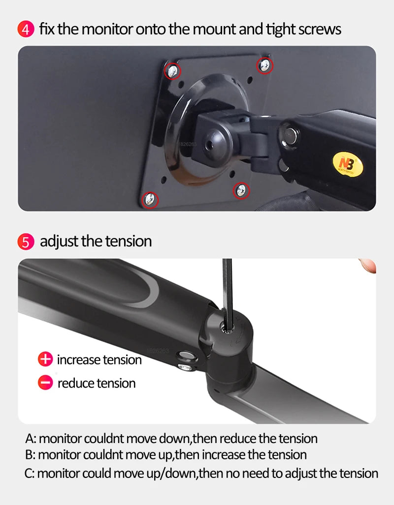 NB New H180 Full Motion 17'-27' Double Monitor Holder Gas Spring Arm LCD Mount Ergonomic Dual Arm Clamp Bracket 2-9kgs Each