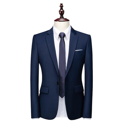 Kavaj Herr Slim Fit – Enfärgad V-ringad Blazer för Bröllop & Fest, Vår & Höst