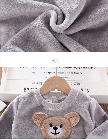 Baby & Barn Flanell Pyjamas Set – Tecknad Björn Fleece Mjuk Unisex Höst/Vinter Storlek 80–130 (1–6 år)
