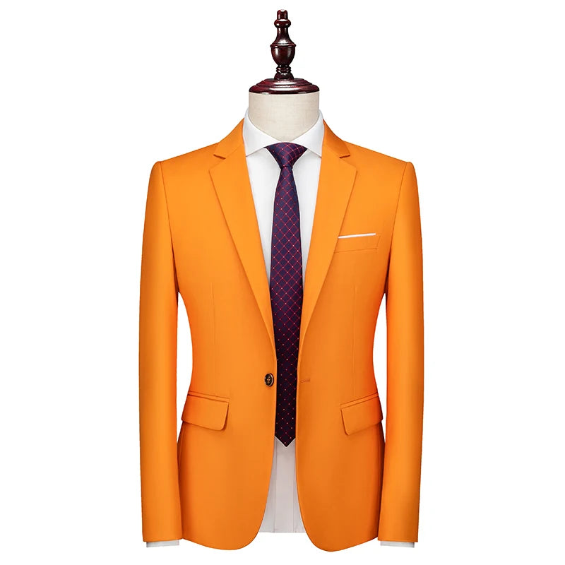 Kavaj Herr Slim Fit – Enfärgad V-ringad Blazer för Bröllop & Fest, Vår & Höst