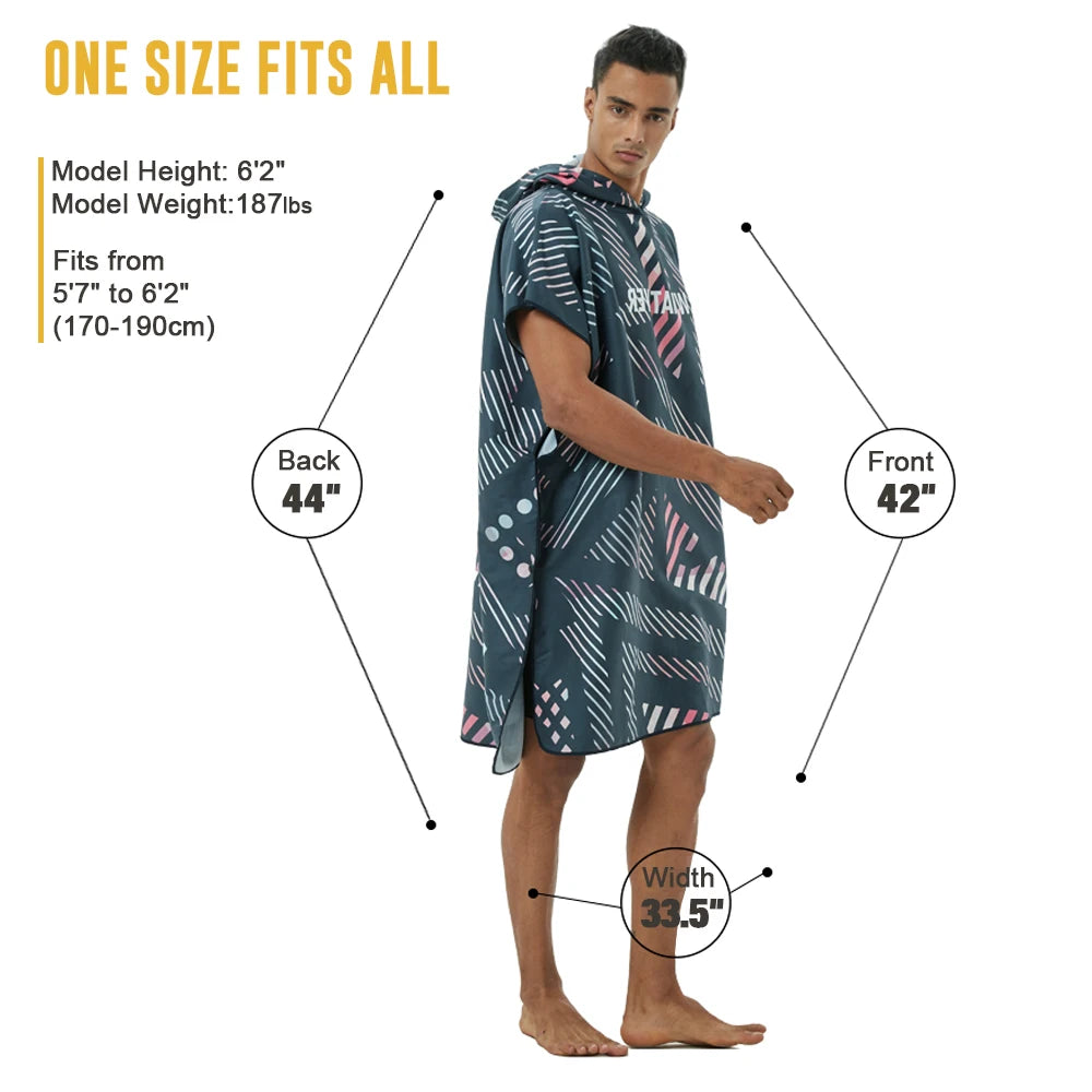 HOTMANGO Microfiber Poncho Towel Surf Beach Wetsuit Changing Towel Bath Robe with Hood,Watersports Activities,Adults Men Women