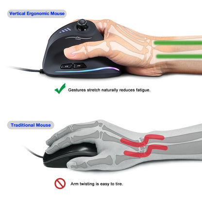 ZELOTES C18 Wired Mouse Vertical Ergonomic Mouse RGB Joysticks Programmable Laser Gaming Mice 10000 DPI For PC Computer Gamer