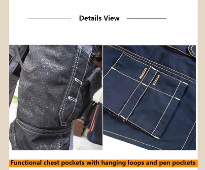 Multi Pocket Work Bib Overalls Men With Knee Pads Working Uniforms Repairman