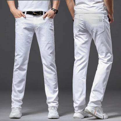 Vita slim fit-jeans för herr – mjuk stretch-denim, casual och business