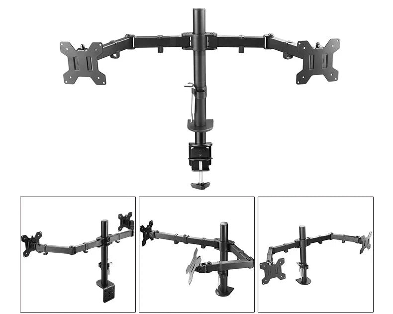 DL-MS02 Desktop Stand Full Motion 360 Degree Steel Dual Monitor Holder 10'-27' Clamp Base Monitor Mount Arm Loading 9.9kgs