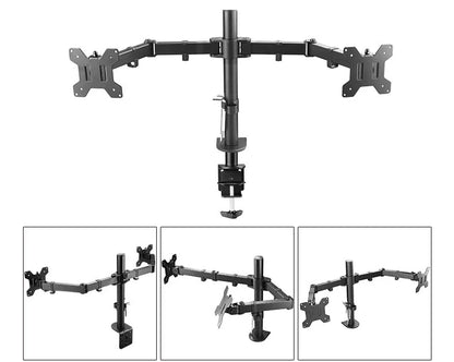 DL-MS02 Desktop Stand Full Motion 360 Degree Steel Dual Monitor Holder 10'-27' Clamp Base Monitor Mount Arm Loading 9.9kgs