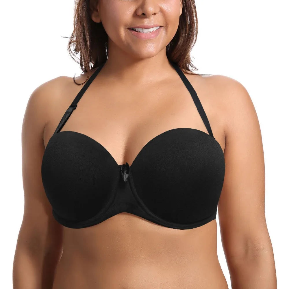 New Sexy Lingerie Push Up Bra Big Size 1/2 Cup Strapless Halter  Women Silicone Padded Wedding A B C D E F 70 75 80 85 90 95