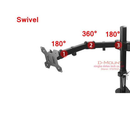 DL-MS02 Desktop Stand Full Motion 360 Degree Steel Dual Monitor Holder 10'-27' Clamp Base Monitor Mount Arm Loading 9.9kgs