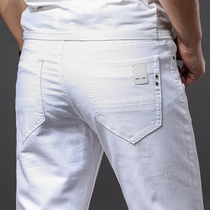 Vita slim fit-jeans för herr – mjuk stretch-denim, casual och business