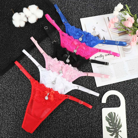 Spetstrosa G-string med broderi